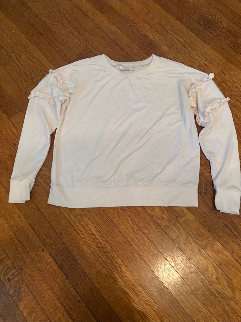 Rachel Parcell Cream Ruffle-Trim Crewneck Sweatshirt